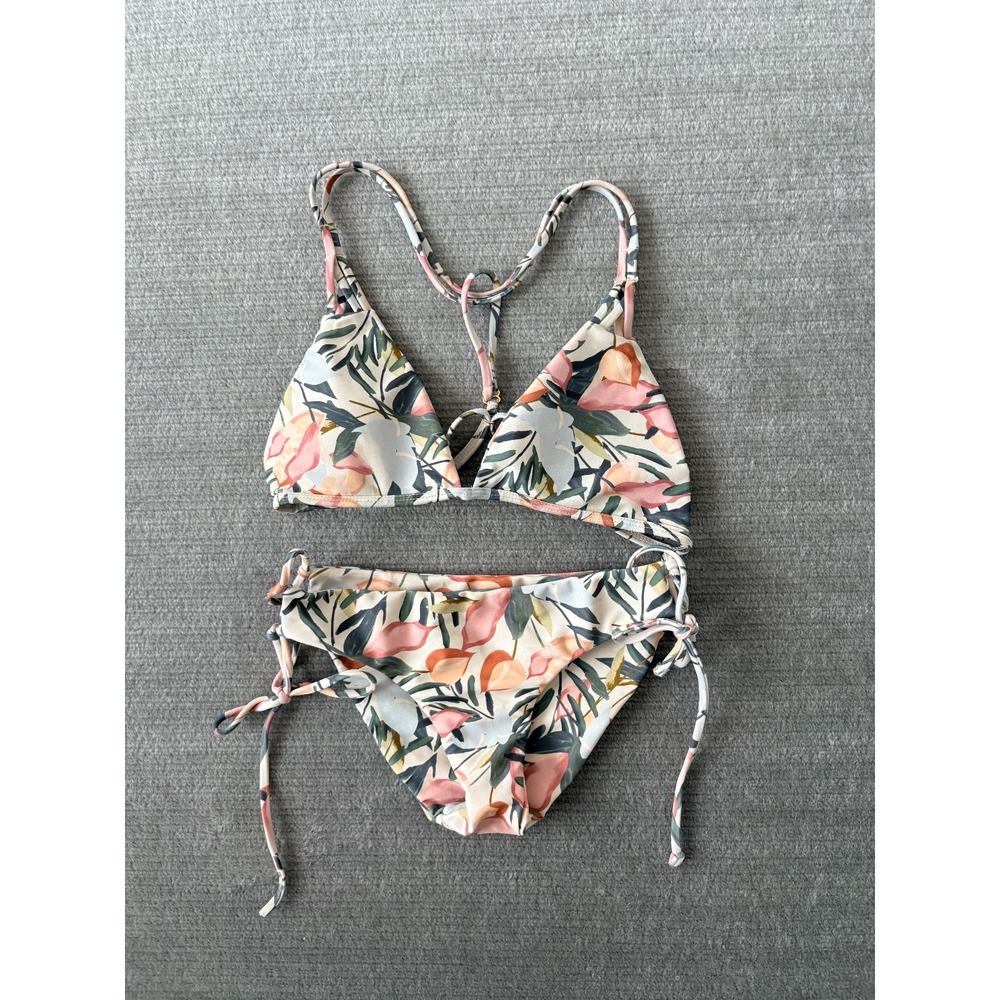 Issa de‎ Mar Floral Bikini Swim Suit Women M Lace Up Vacation Resort Padded